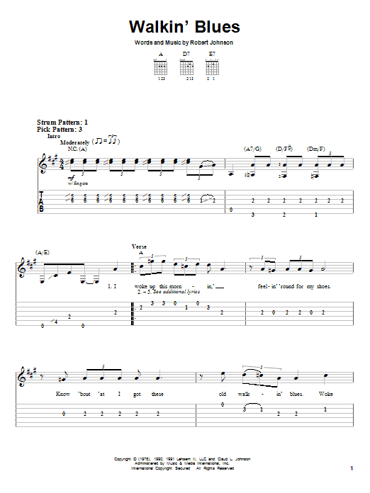 Robert Johnson Walkin' Blues sheet music notes and chords. Download Printable PDF.