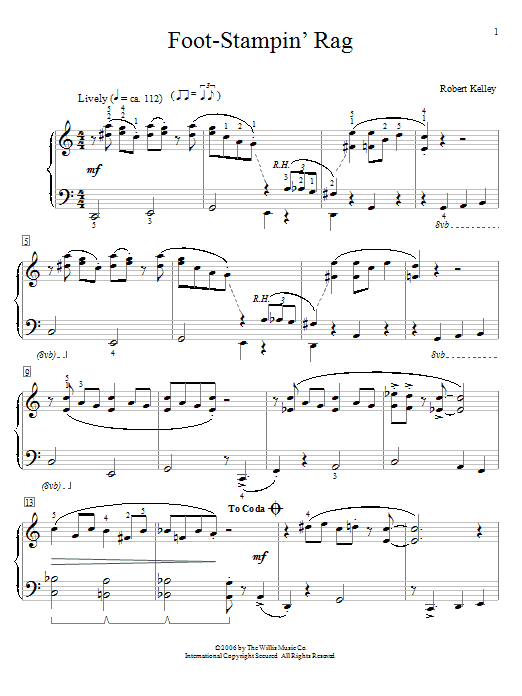 Robert Kelley Foot-Stampin' Rag sheet music notes and chords arranged for Educational Piano