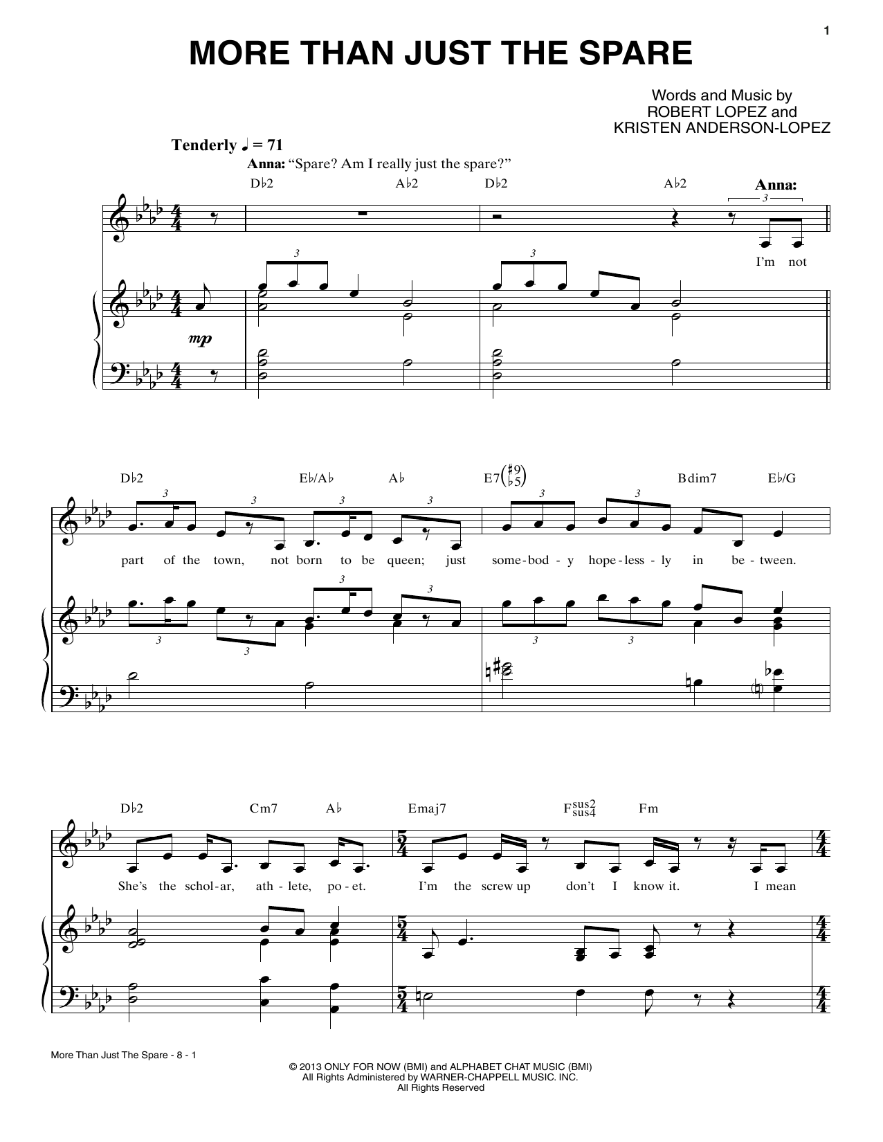 Kristen Anderson-Lopez More Than Just The Spare sheet music notes and chords. Download Printable PDF.