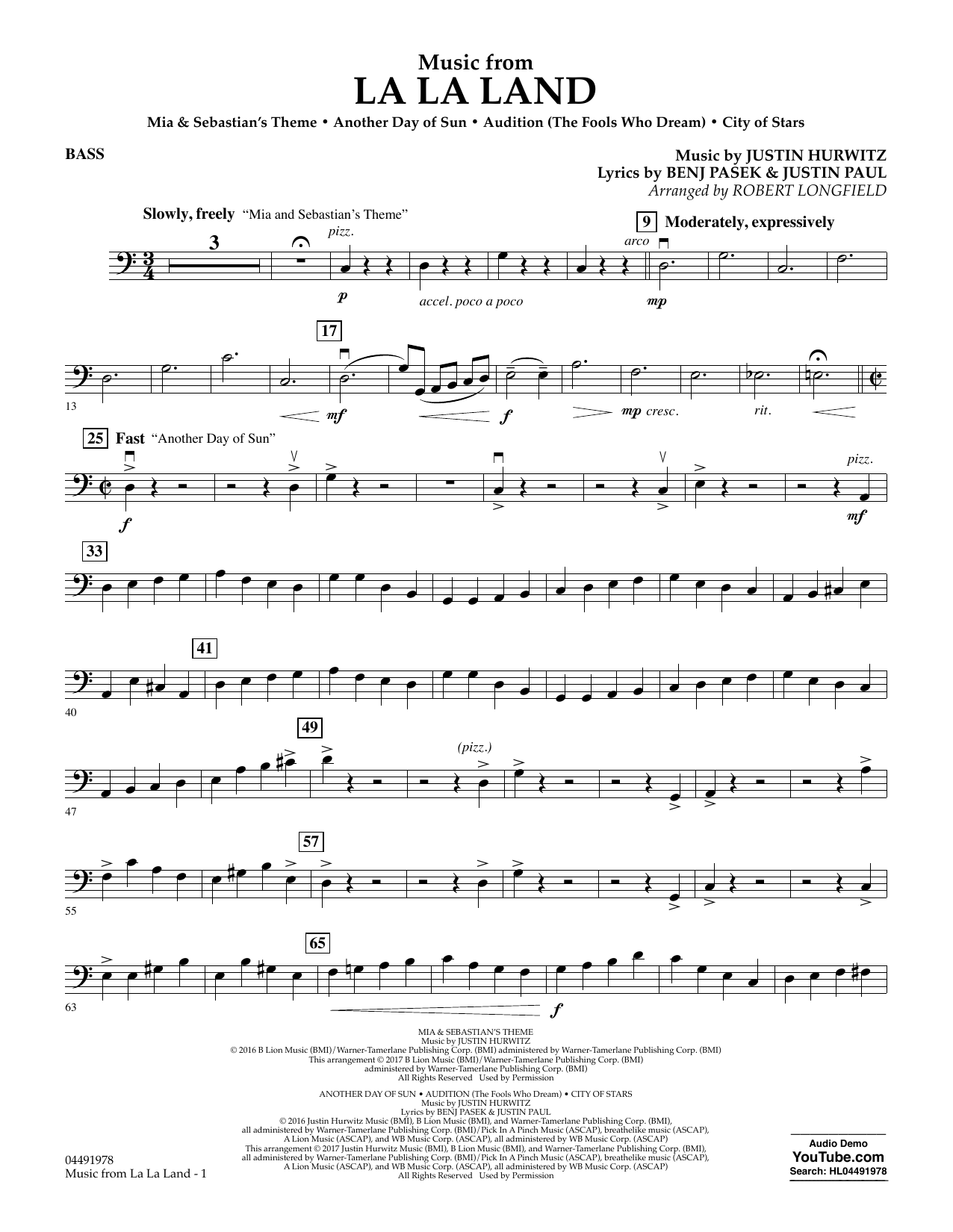 Robert Longfield Music from La La Land - Bass sheet music notes and chords. Download Printable PDF.