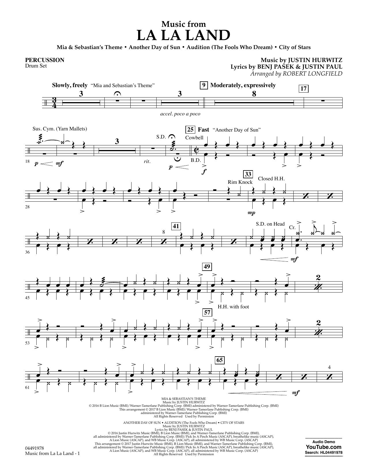 Robert Longfield Music from La La Land - Percussion sheet music notes and chords. Download Printable PDF.