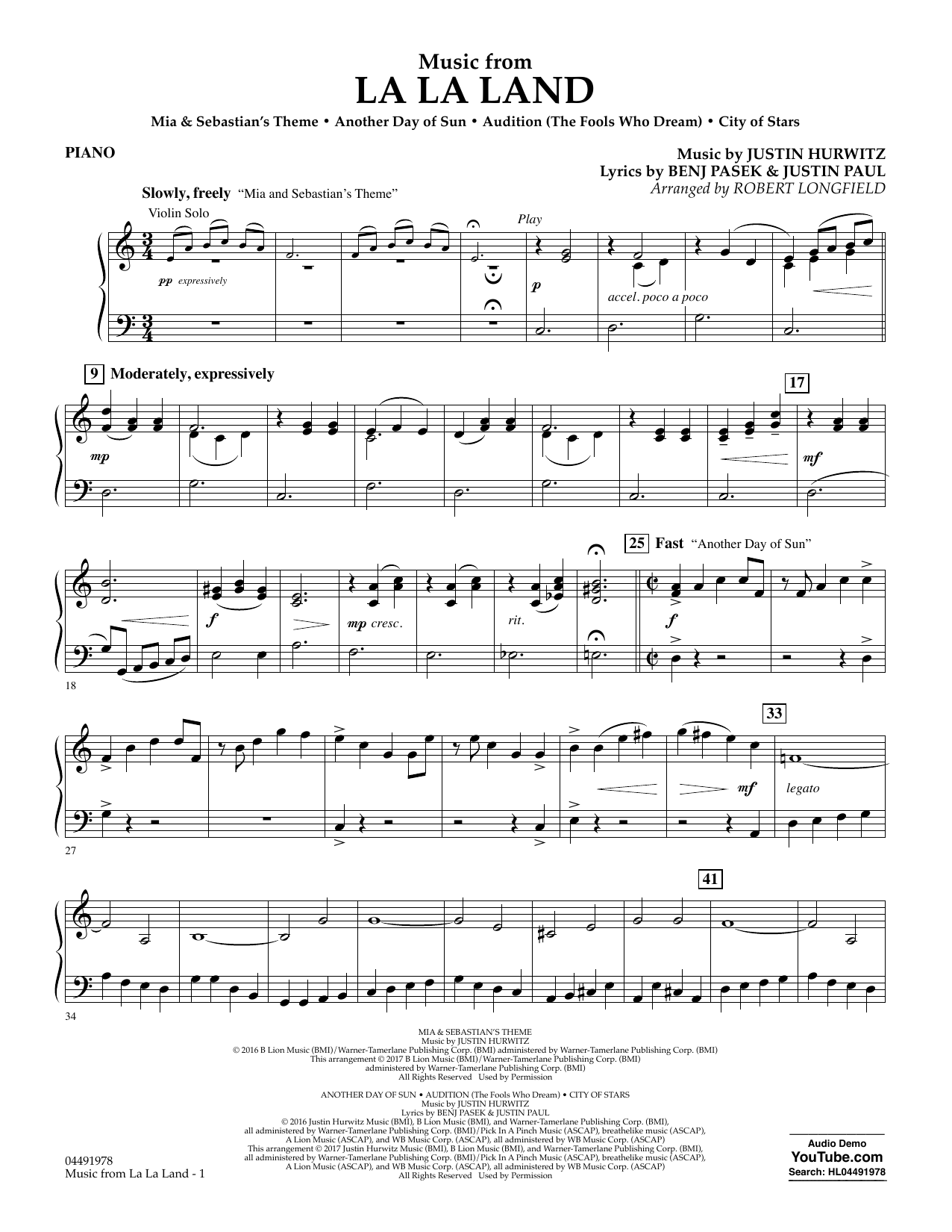 Robert Longfield Music from La La Land - Piano sheet music notes and chords. Download Printable PDF.