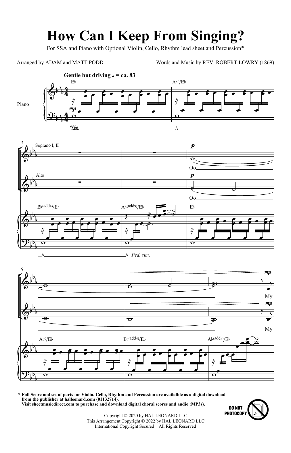 Robert Lowry How Can I Keep From Singing (arr. Matt and Adam Podd) sheet music notes and chords. Download Printable PDF.