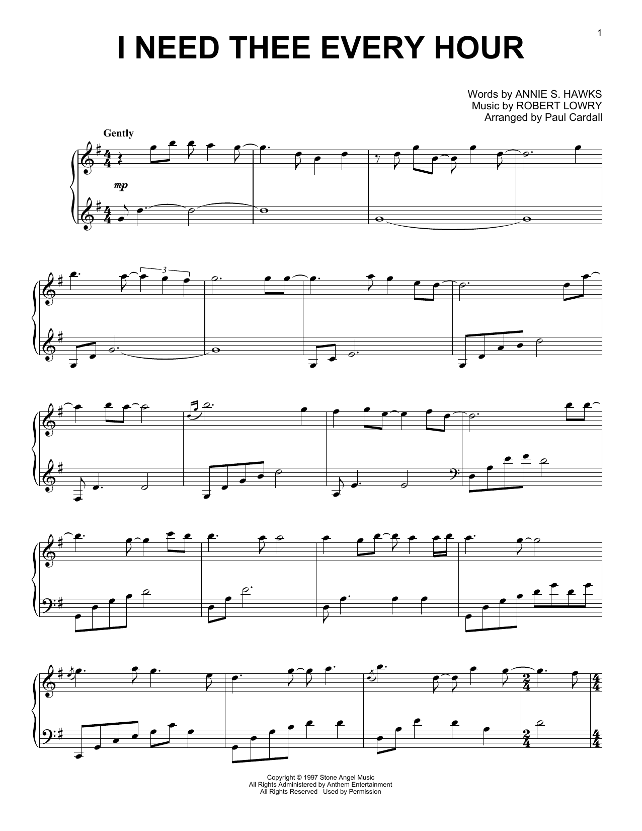 Learn to play Robert Lowry I Need Thee Every Hour (arr. Paul Cardall) sheet music for Piano Solo in minutes. Price: 7.8900$ Robert Lowry I Need Thee Every Hour (arr. Paul Cardall) sheet music notes and chords arranged for Piano Solo