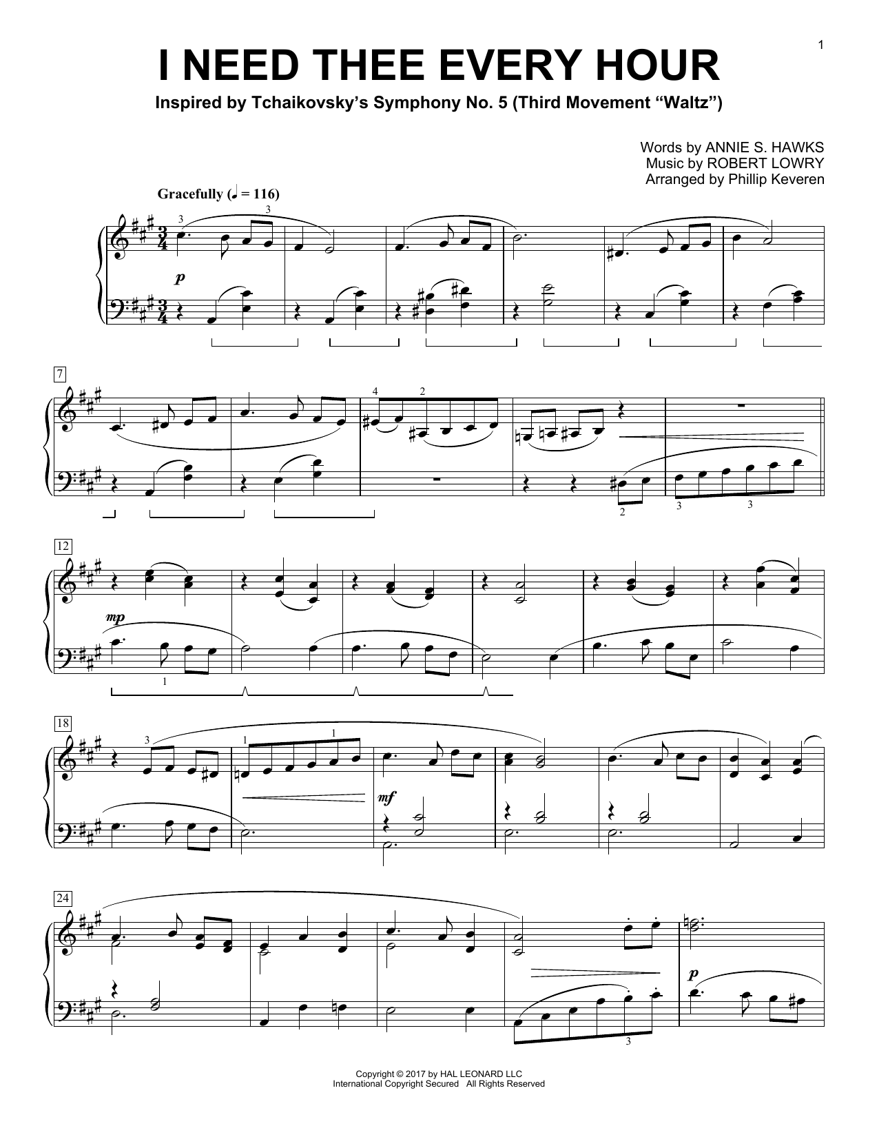 Phillip Keveren I Need Thee Every Hour sheet music notes and chords arranged for Piano Solo