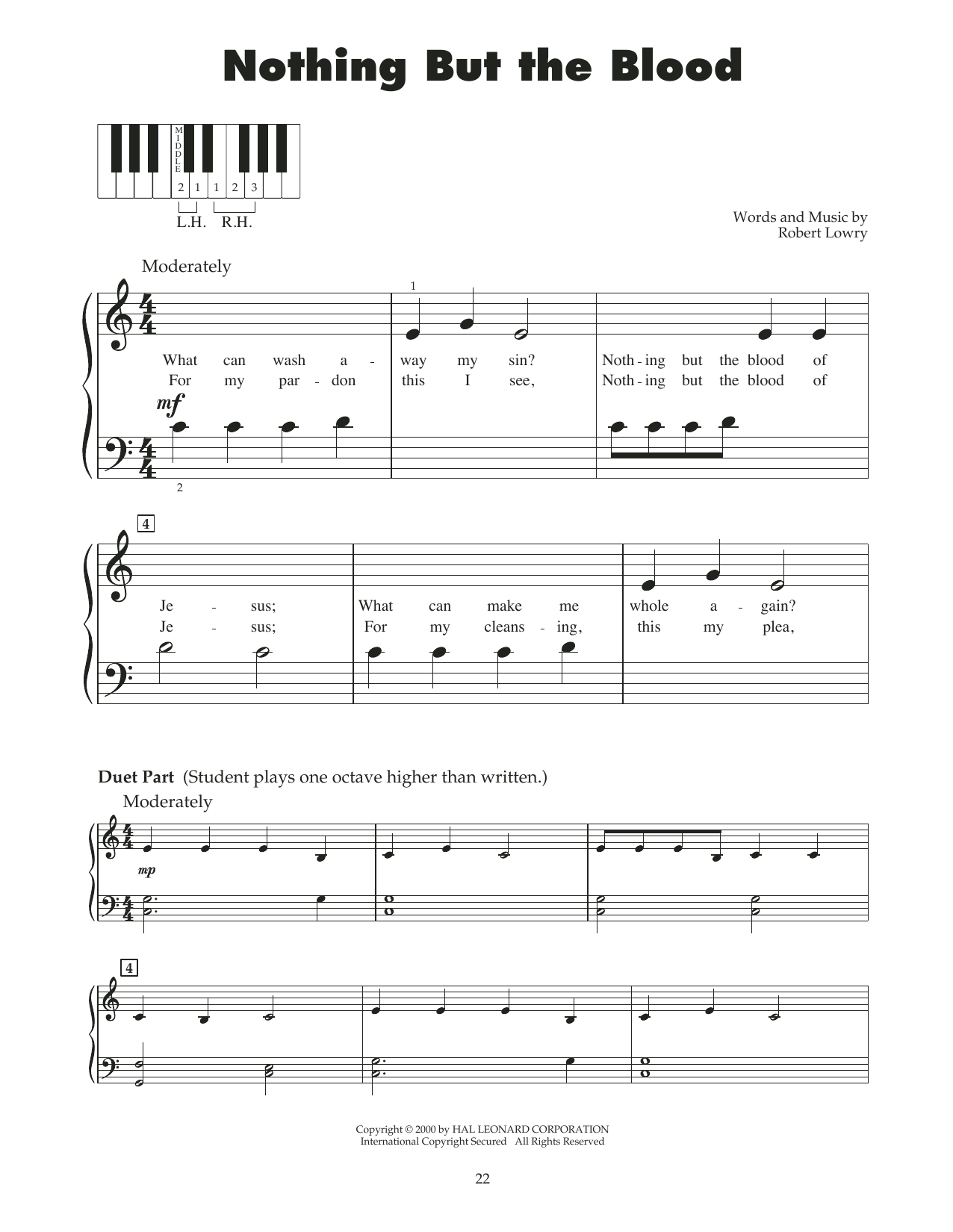 Robert Lowry Nothing But The Blood (arr. Carol Klose) sheet music notes and chords. Download Printable PDF.