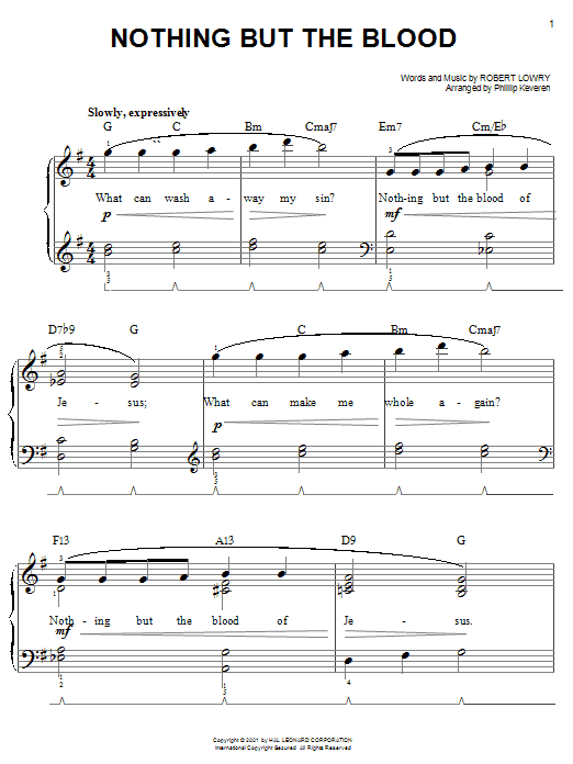 Robert Lowry Nothing But The Blood sheet music notes and chords. Download Printable PDF.