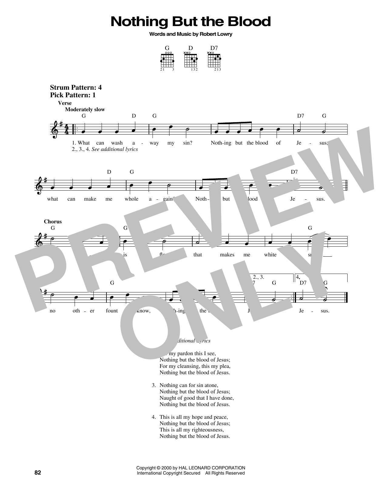 Robert Lowry Nothing But The Blood sheet music notes and chords. Download Printable PDF.