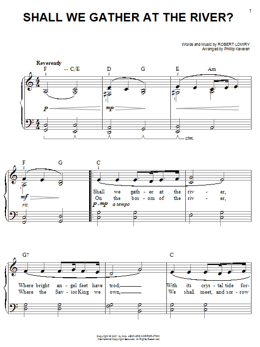 Robert Lowry Shall We Gather At The River? sheet music notes and chords. Download Printable PDF.