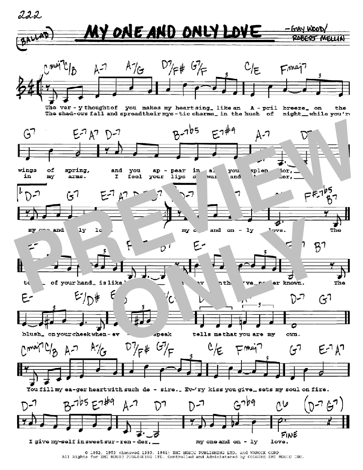 Robert Mellin My One And Only Love sheet music notes and chords. Download Printable PDF.