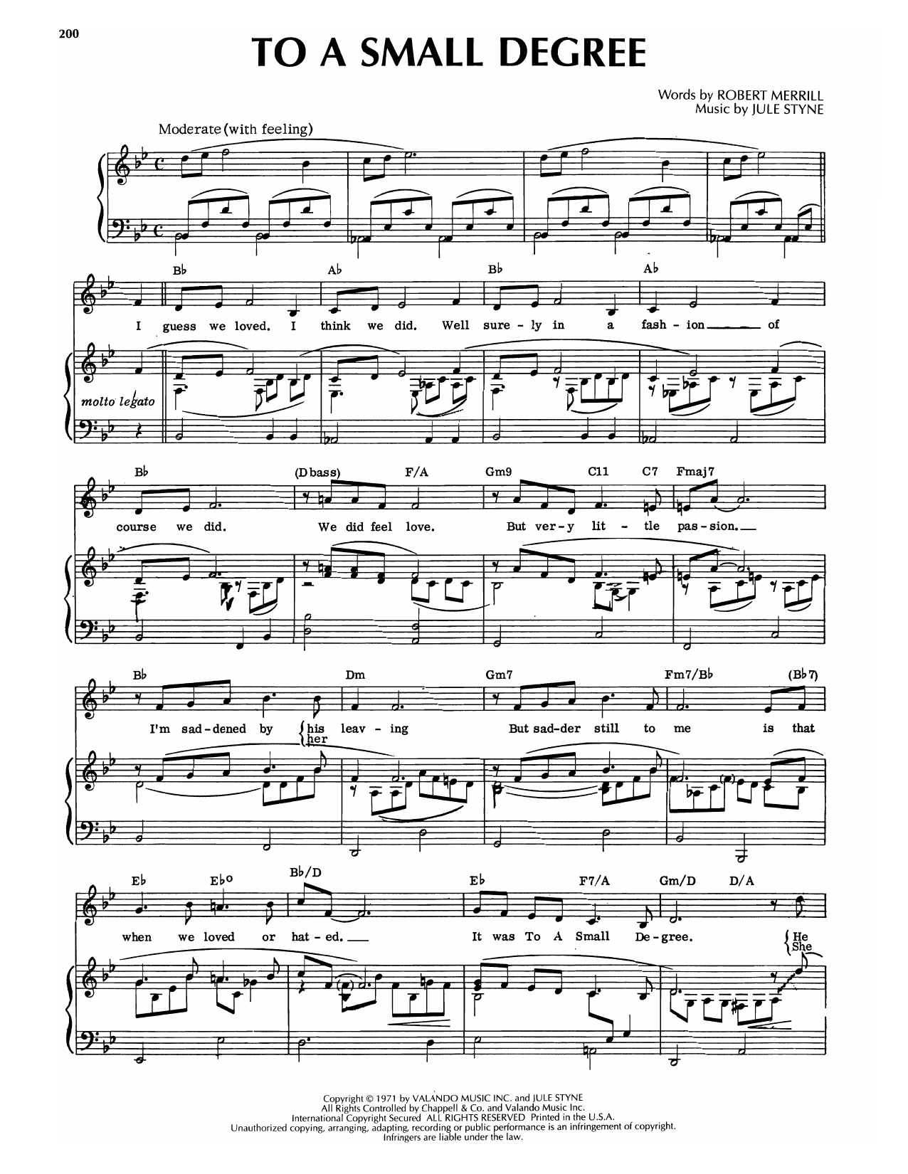 Learn to play Robert Merrill & Jule Styne To A Small Degree (from Prettybelle) sheet music for Piano & Vocal in minutes. Price: 7.8900$ Robert Merrill & Jule Styne To A Small Degree (from Prettybelle) sheet music notes and chords arranged for Piano & Vocal
