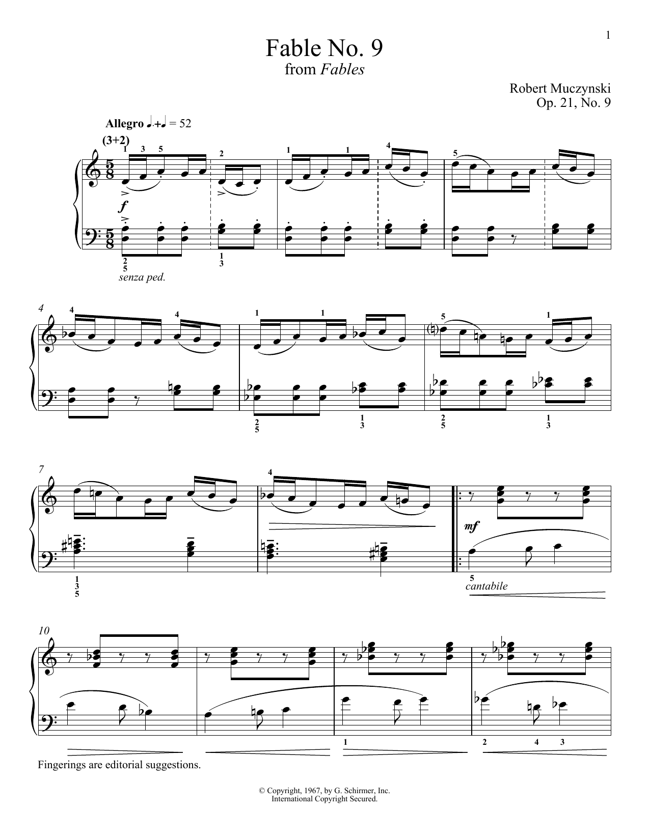 Learn to play Robert Muczynski Fable No. 9, Op. 21 sheet music for Piano Solo in minutes. Price: 7.8900$ Robert Muczynski Fable No. 9, Op. 21 sheet music notes and chords arranged for Piano Solo
