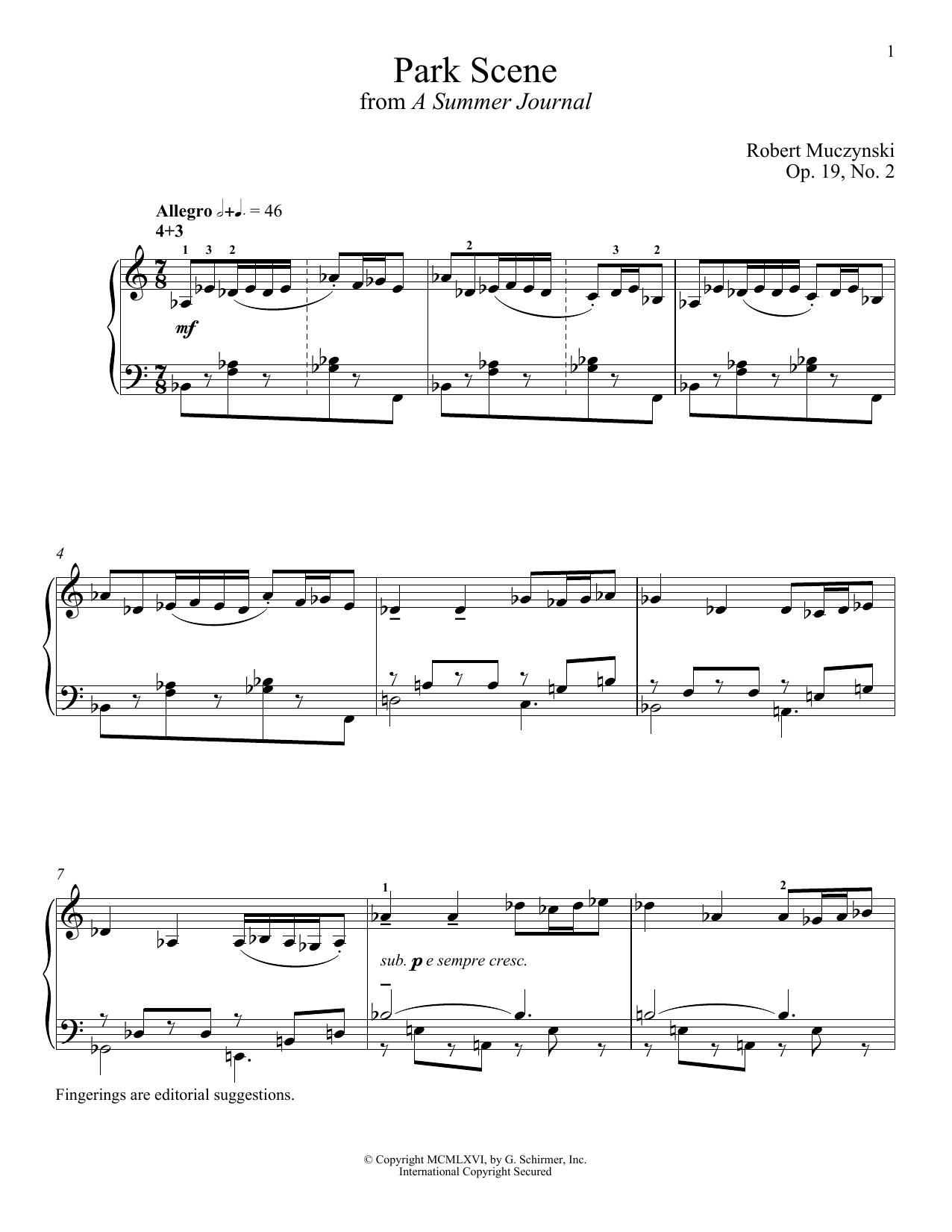 Learn to play Robert Muczynski Park Scene sheet music for Piano Solo in minutes. Price: 7.8900$ Robert Muczynski Park Scene sheet music notes and chords arranged for Piano Solo