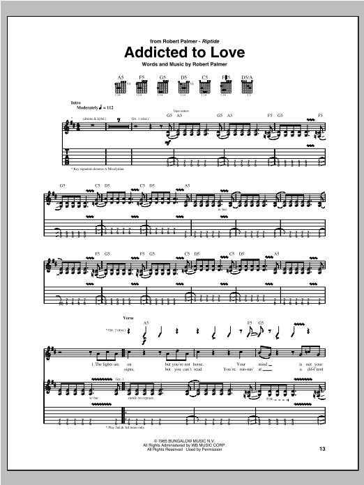 Robert Palmer Addicted To Love sheet music notes and chords. Download Printable PDF.