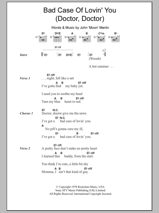 Robert Palmer Bad Case Of Lovin' You (Doctor, Doctor) sheet music notes and chords. Download Printable PDF.