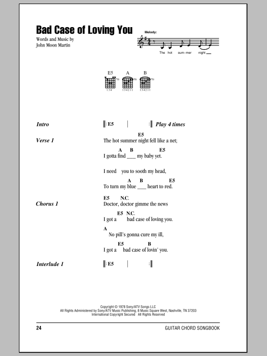 Robert Palmer Bad Case Of Loving You sheet music notes and chords. Download Printable PDF.