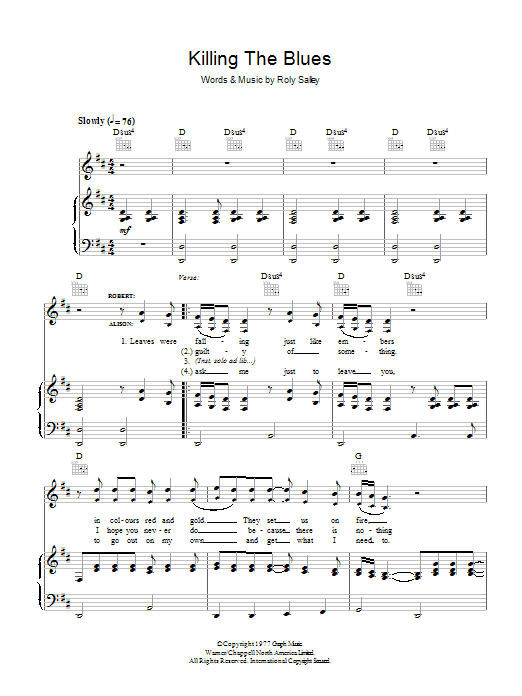 Robert Plant and Alison Krauss Killing The Blues sheet music notes and chords. Download Printable PDF.