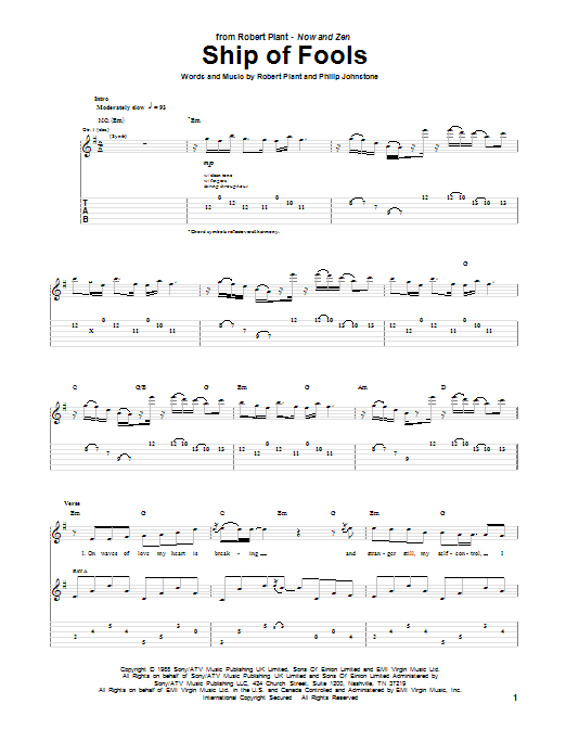 Robert Plant Ship Of Fools sheet music notes and chords. Download Printable PDF.