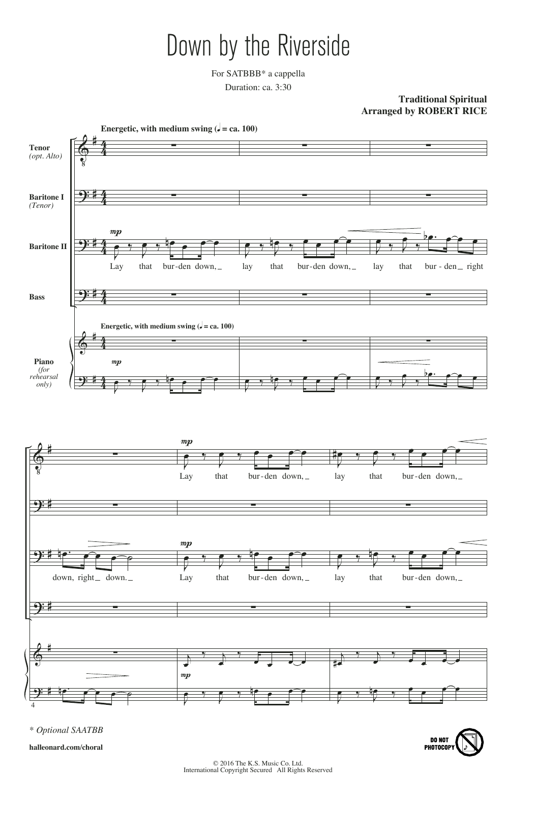 Learn to play Robert Rice Down By The Riverside sheet music for SATB Choir in minutes. Price: 3.9900$ Robert Rice Down By The Riverside sheet music notes and chords arranged for SATB Choir