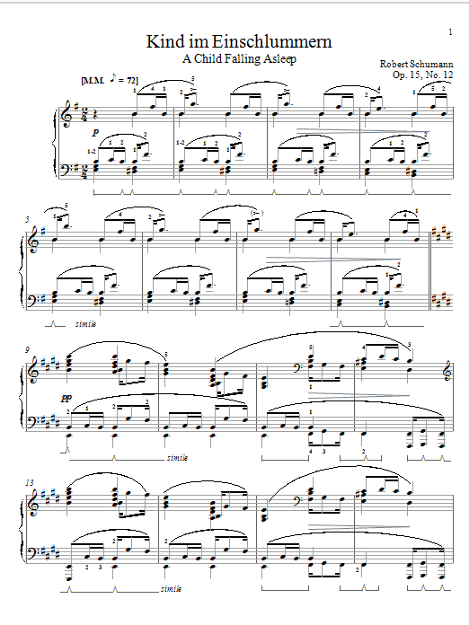 Learn to play Robert Schumann A Child Falling Asleep, Op. 15, No. 12 sheet music for Piano Solo in minutes. Price: 7.8900$ Robert Schumann A Child Falling Asleep, Op. 15, No. 12 sheet music notes and chords arranged for Piano Solo