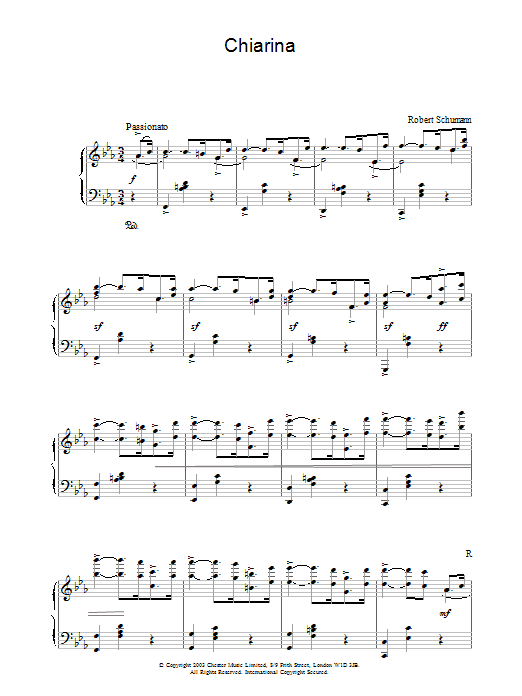 Learn to play Robert Schumann Chiarina sheet music for Piano Solo in minutes. Price: 7.8900$ Robert Schumann Chiarina sheet music notes and chords arranged for Piano Solo