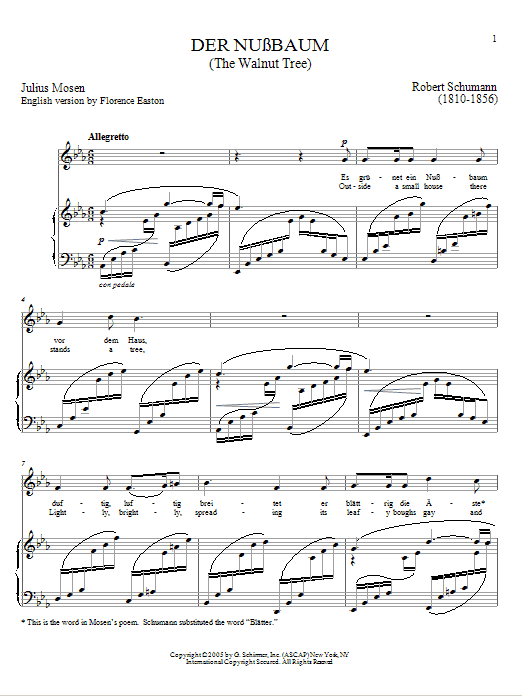 Robert Schumann Der Nussbaum sheet music notes and chords. Download Printable PDF.