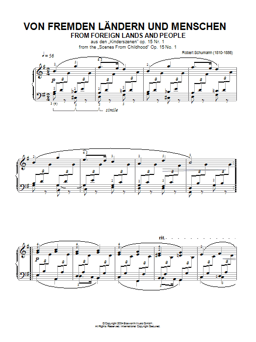 Robert Schumann From Foreign Lands And People (from Scenes From Childhood) sheet music notes and chords. Download Printable PDF.