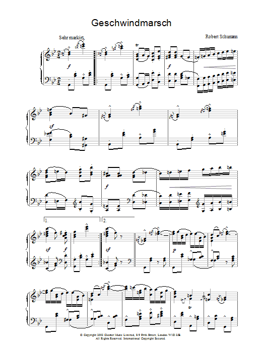Learn to play Robert Schumann Geschwindmarsch sheet music for Piano Solo in minutes. Price: 7.8900$ Robert Schumann Geschwindmarsch sheet music notes and chords arranged for Piano Solo