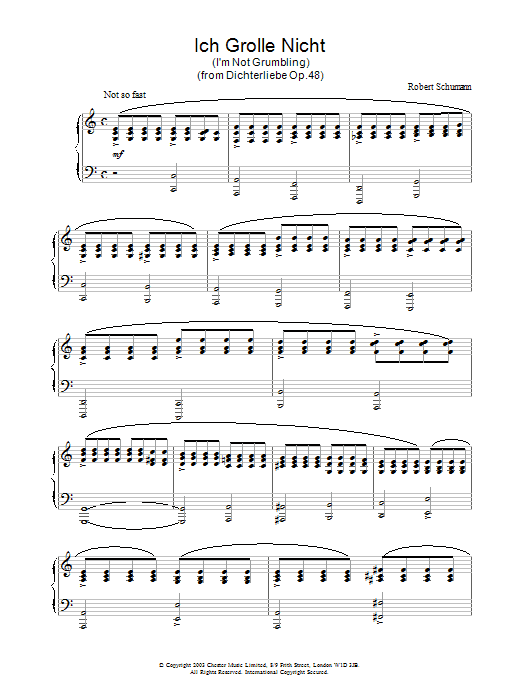 Learn to play Robert Schumann Ich Grolle Nicht sheet music for Piano Solo in minutes. Price: 7.8900$ Robert Schumann Ich Grolle Nicht sheet music notes and chords arranged for Piano Solo