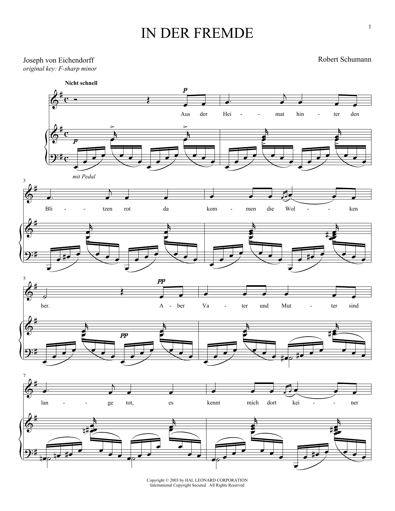 Learn to play Robert Schumann In Der Fremde (In A Foreign Land) sheet music for Piano & Vocal in minutes. Price: 7.8900$ Robert Schumann In Der Fremde (In A Foreign Land) sheet music notes and chords arranged for Piano & Vocal