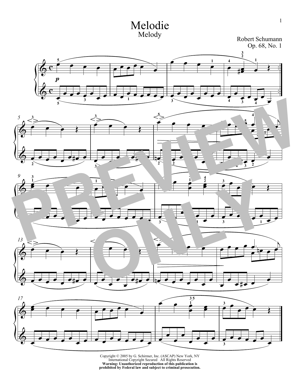Learn to play Robert Schumann Melody, Op. 68, No. 1 sheet music for Piano Solo in minutes. Price: 7.8900$ Robert Schumann Melody, Op. 68, No. 1 sheet music notes and chords arranged for Piano Solo