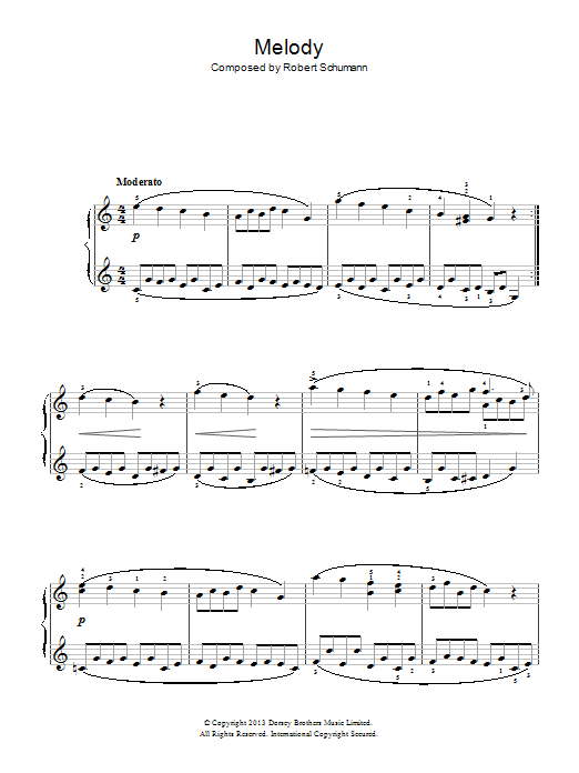 Learn to play Robert Schumann Melody sheet music for Easy Piano in minutes. Price: 6.9900$ Robert Schumann Melody sheet music notes and chords arranged for Easy Piano