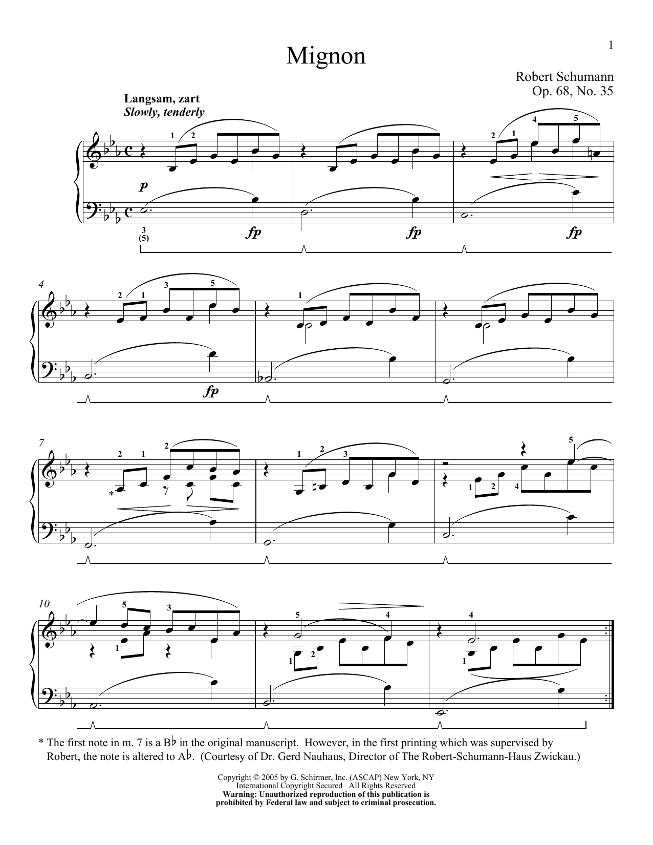 Robert Schumann Mignon, Op. 68, No. 35 sheet music notes and chords. Download Printable PDF.