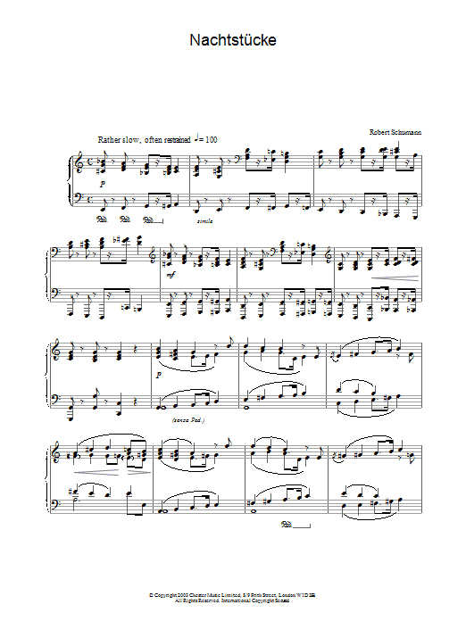 Learn to play Robert Schumann Nachtstücke sheet music for Piano Solo in minutes. Price: 7.8900$ Robert Schumann Nachtstücke sheet music notes and chords arranged for Piano Solo