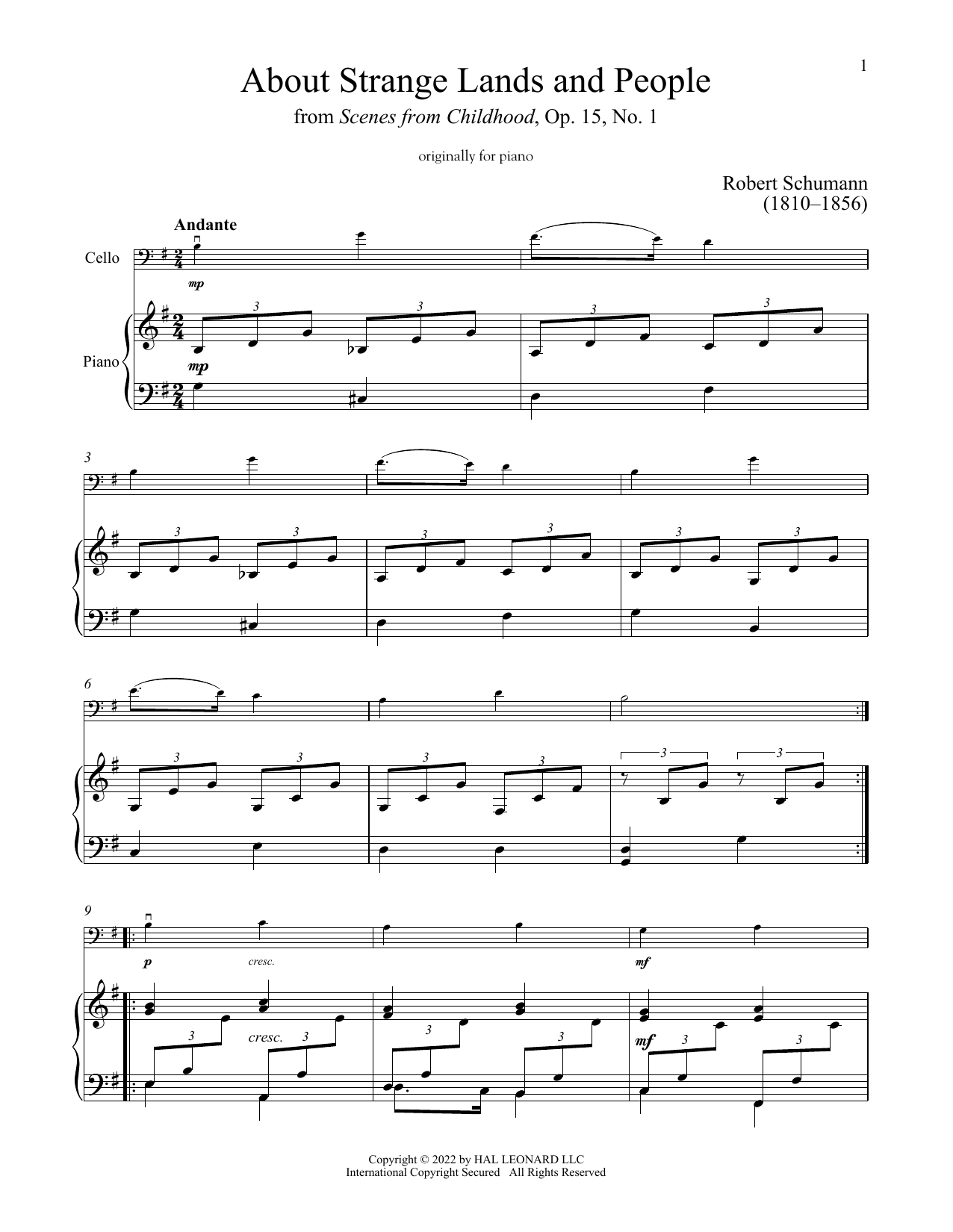 Robert Schumann Of Strange Lands And People, Op. 15, No. 1 sheet music notes and chords arranged for Violin and Piano