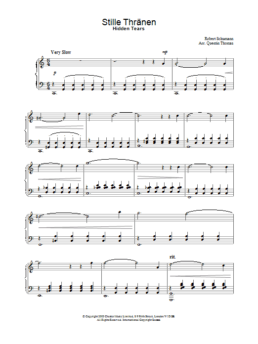 Robert Schumann Stille Thränen sheet music notes and chords. Download Printable PDF.