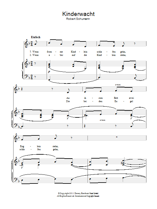 Learn to play Robert Schumann The Children's Watch (Kinderwacht) sheet music for Piano & Vocal in minutes. Price: 6.9900$ Robert Schumann The Children's Watch (Kinderwacht) sheet music notes and chords arranged for Piano & Vocal
