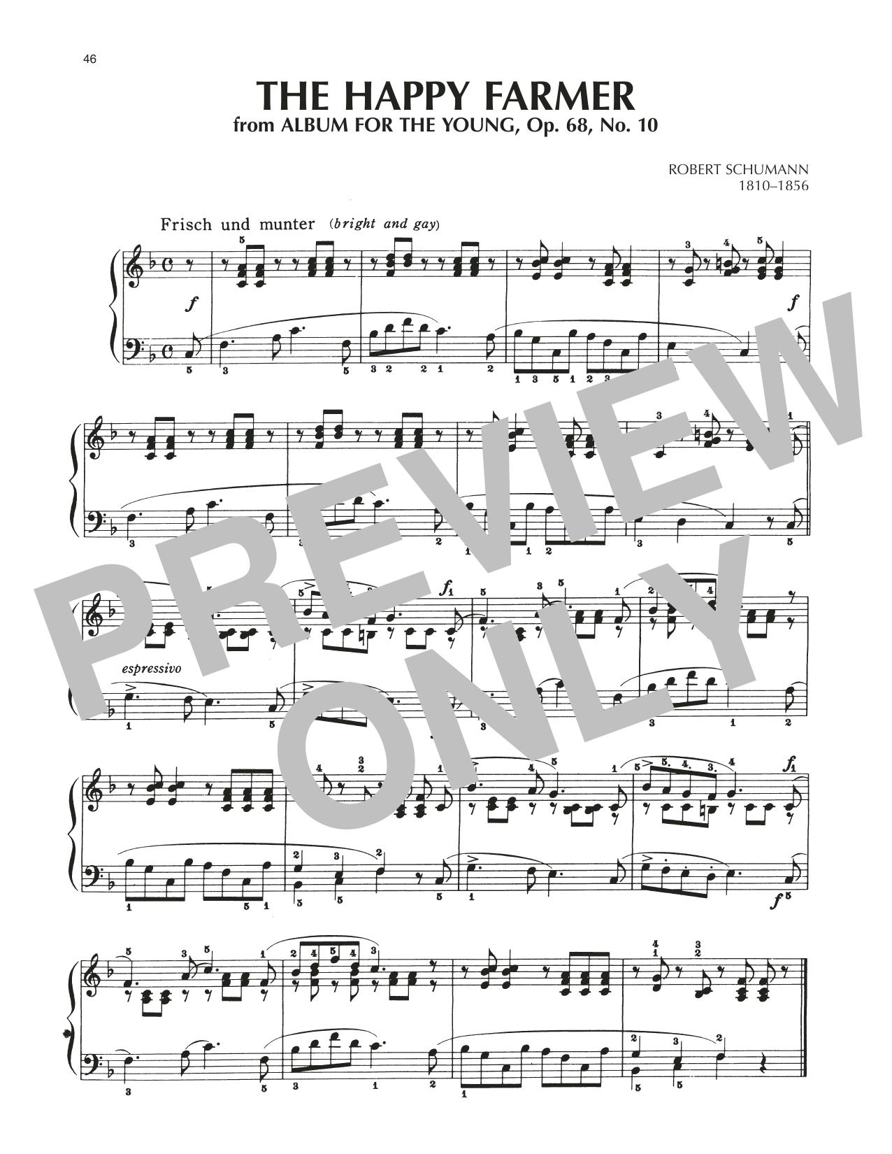 Learn to play Robert Schumann The Happy Farmer Returning From Work, Op. 68, No. 10 sheet music for Piano Solo in minutes. Price: 7.8900$ Robert Schumann The Happy Farmer Returning From Work, Op. 68, No. 10 sheet music notes and chords arranged for Piano Solo