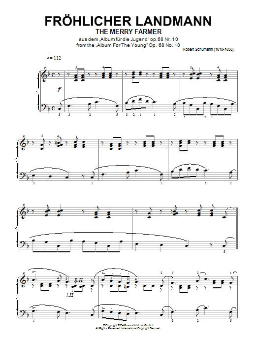 Robert Schumann The Merry Farmer (from Album for the Young) sheet music notes and chords arranged for Piano Solo