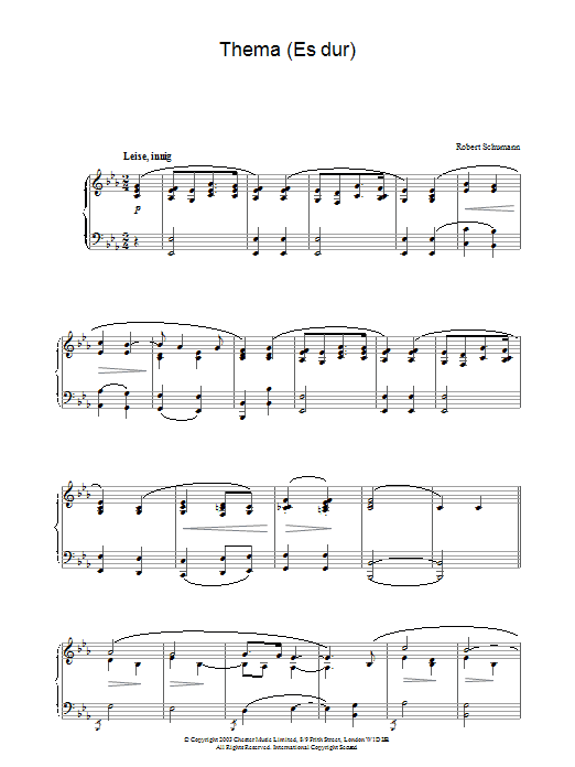 Robert Schumann Thema (Es dur) sheet music notes and chords. Download Printable PDF.