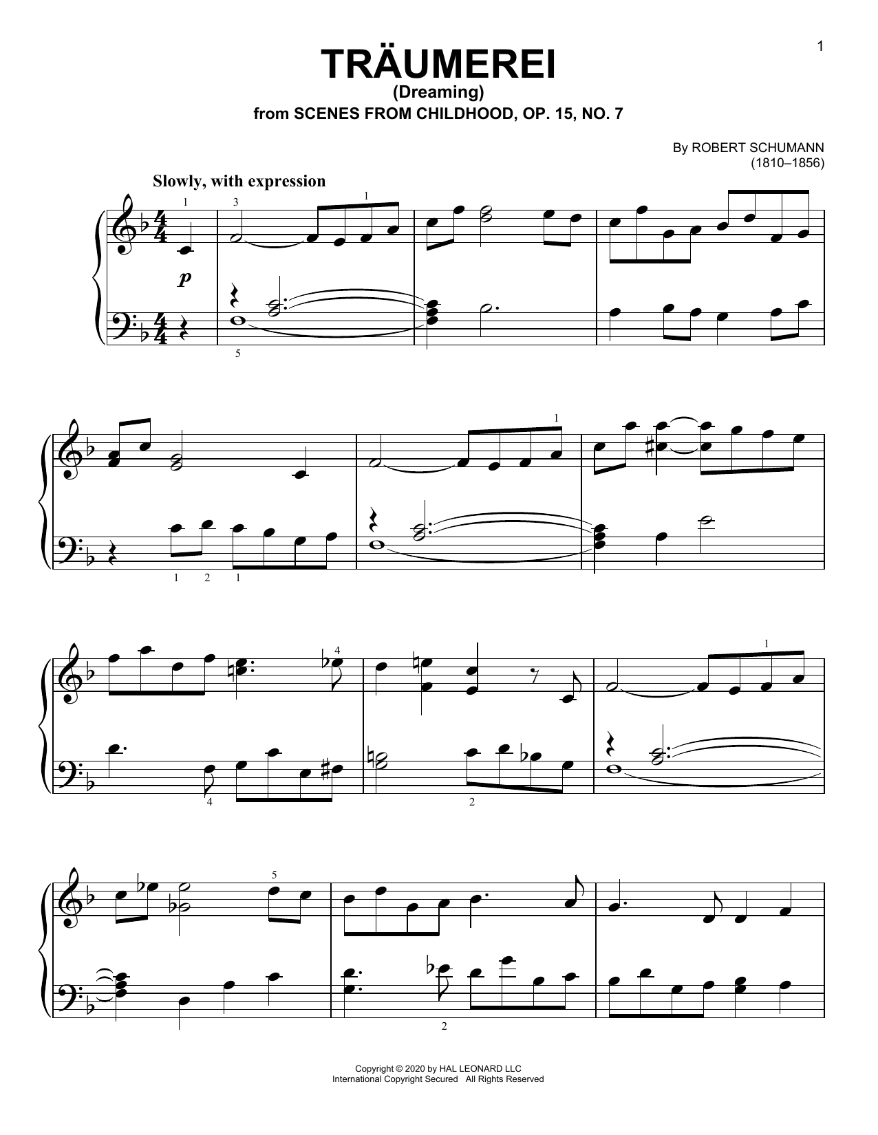 Robert Schumann Traumerei (Dreaming), Op. 15, No. 7 sheet music notes and chords. Download Printable PDF.