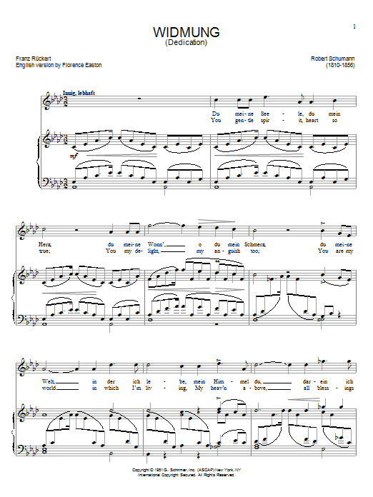 Robert Schumann Widmung sheet music notes and chords. Download Printable PDF.