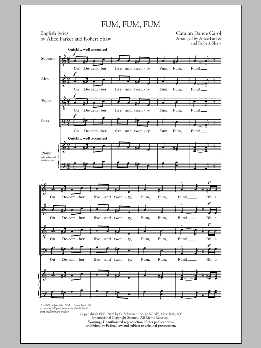 Robert Shaw Fum, Fum, Fum sheet music notes and chords. Download Printable PDF.