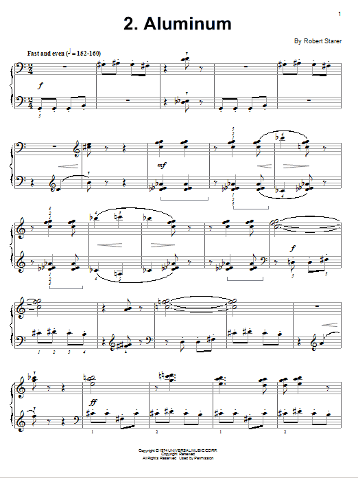 Learn to play Robert Starer Aluminum sheet music for Piano Solo in minutes. Price: 7.8900$ Robert Starer Aluminum sheet music notes and chords arranged for Piano Solo