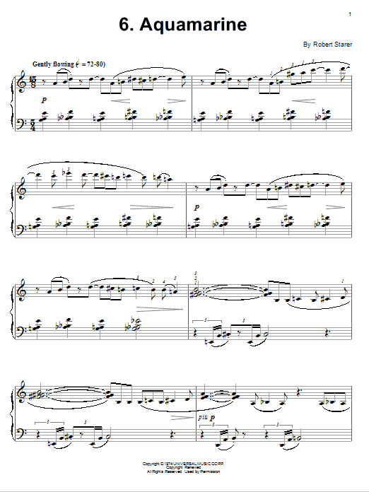 Learn to play Robert Starer Aquamarine sheet music for Piano Solo in minutes. Price: 7.8900$ Robert Starer Aquamarine sheet music notes and chords arranged for Piano Solo