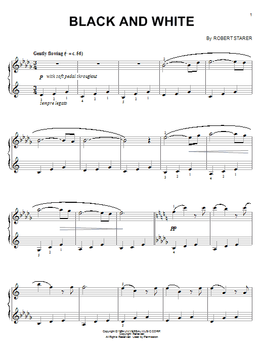 Learn to play Robert Starer Black And White sheet music for Piano Solo in minutes. Price: 7.8900$ Robert Starer Black And White sheet music notes and chords arranged for Piano Solo
