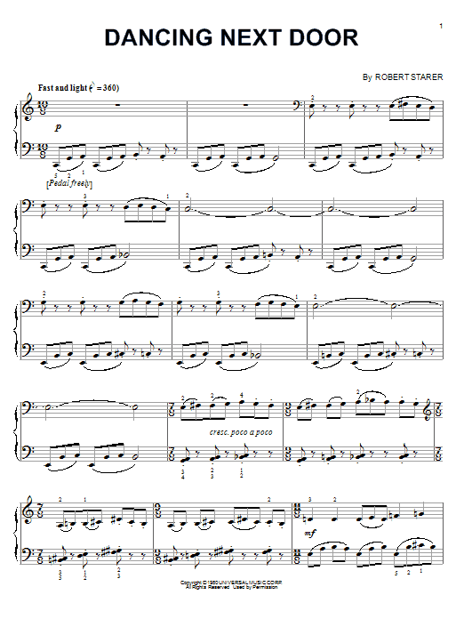 Learn to play Robert Starer Dancing Next Door sheet music for Piano Solo in minutes. Price: 7.8900$ Robert Starer Dancing Next Door sheet music notes and chords arranged for Piano Solo