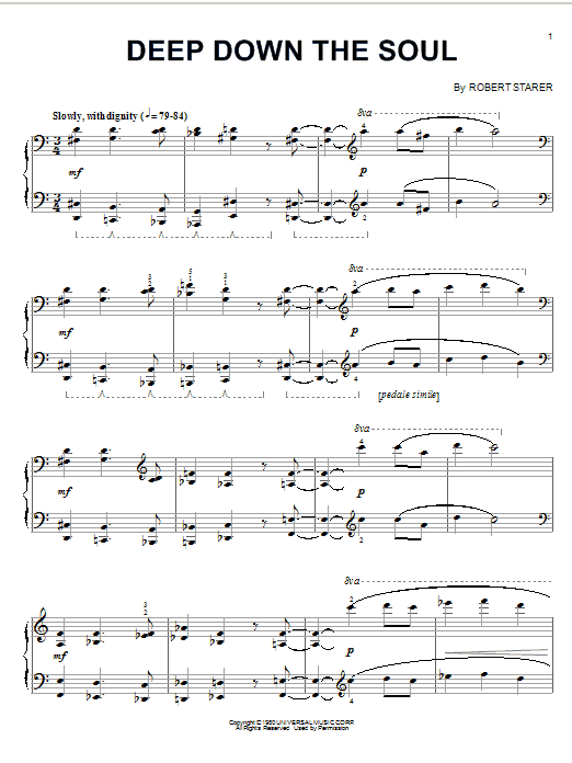 Learn to play Robert Starer Deep Down The Soul sheet music for Piano Solo in minutes. Price: 7.8900$ Robert Starer Deep Down The Soul sheet music notes and chords arranged for Piano Solo