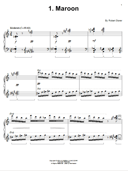 Learn to play Robert Starer Maroon sheet music for Piano Solo in minutes. Price: 7.8900$ Robert Starer Maroon sheet music notes and chords arranged for Piano Solo