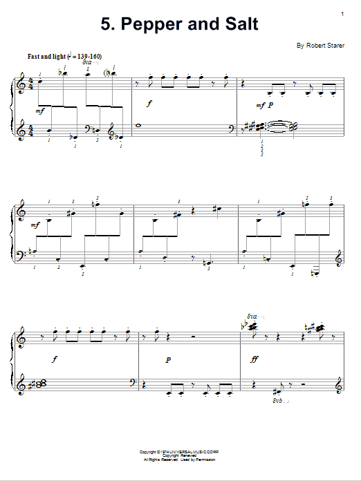 Learn to play Robert Starer Pepper And Salt sheet music for Piano Solo in minutes. Price: 7.8900$ Robert Starer Pepper And Salt sheet music notes and chords arranged for Piano Solo